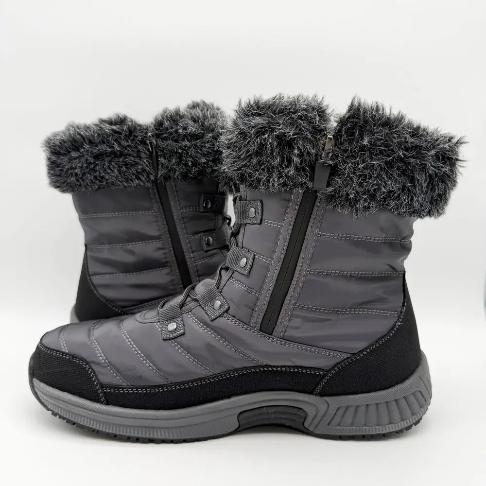 Orthofeet Womens Alps Snow Boots US 10 WIDE Grey Black Waterproof NWOB